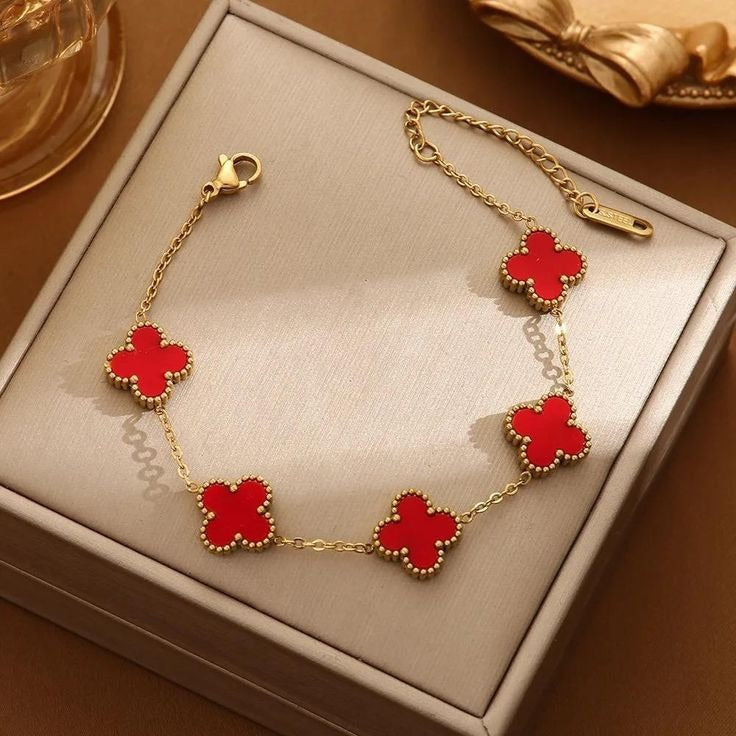Pulsera Trébol Van Cleef Bañada en Oro – Caja de Regalo Gratis