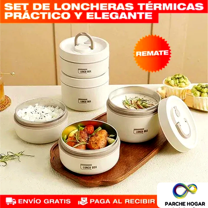 SET X4 PORTACOMIDAS Y LONCHERA TERMICA