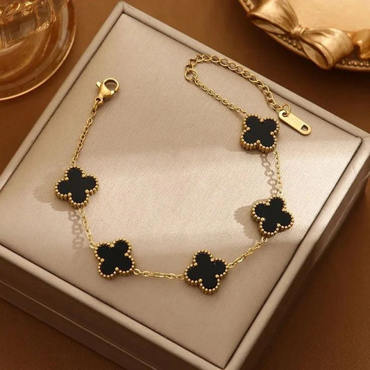 Pulsera Trébol Van Cleef Bañada en Oro – Caja de Regalo Gratis